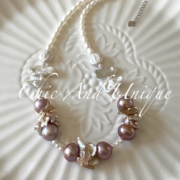 N3-Handmade Purple Edison Pearl, Keshi Pearl And Biwa Pearl Necklace - Picture 3 of 8
